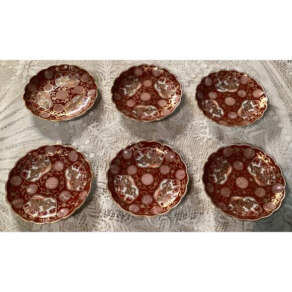 Set of 6 Vintage Hand Painted Gold Imari Japanese Salad Plates 6” Rickshaws - Picture 1 of 9